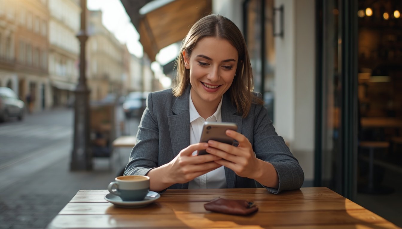 Persona abriendo una cuenta internacional para Alemania desde su celular antes de viajar